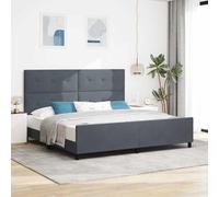 Teenpull Dark Gray Box Spring Bed 200 x 200 cm Velvet Upholstered Frame with Adjustable Headboard Pine Wood Structure for Bedroom Rest and Sleep Support Indoor Use Two Person 280 kg Capacity