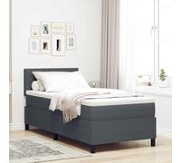 Teenpull Dark Gray Box Spring Bed 80 x 200 cm Velvet Fabric with Adjustable Headboard, Engineered Wood Frame, Pocket Spring Mattress, Indoor Bedroom Support