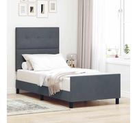Teenpull Dark Gray Box Spring Bed 80 x 200 cm Velvet Pine Wood Frame Adjustable Headboard Bedroom Support for One Person Indoor Use, Durable Modern Rest Platform