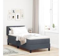Teenpull Dark Gray Box Spring Bed 80 x 200 cm Velvet Upholstered Bed Frame with Adjustable Headboard, Mattress and Topper Included, Modern Bedroom Support for Indoor Use