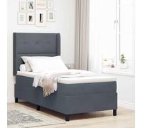 Teenpull Dark Gray Box Spring Bed 80 x 200 cm Velvet Upholstered Platform Bed with Adjustable Headboard, Wooden Frame, Pocket Spring Mattress for Bedroom Comfort and Space Saving Support