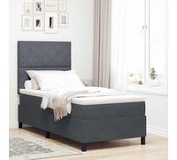 Teenpull Dark Gray Box Spring Bed 90 x 200 cm Velvet Upholstered Frame with Adjustable Headboard, Pine Wood Structure, Medium Firm Mattress Support, Indoor Bedroom Comfort for One Sleeper