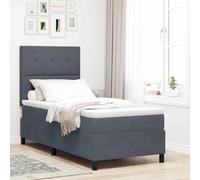 Teenpull Dark Gray Box Spring Bed 90 x 200 cm Velvet upholstered somier, Adjustable headboard, Wooden Frame, Pocket Spring Mattress, Bedroom Sleep Support, Indoor Use for One Person
