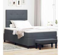 Teenpull Dark Gray Box Spring Bed, Velvet Headboard, Wooden Frame, 120 x 190 cm Mattress, Medium Firm Mattress, Bedroom Sleeping Support, Indoor Use, Easy Clean Modern Design
