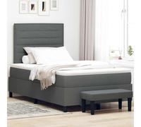 Teenpull Dark Gray Box Spring Bed with Adjustable Headboard, 120 x 190 cm Fabric Upholstery, Wooden Frame, Medium Firm Mattress, Bedroom Support for Home, Guest Room, and Daily Sleep Comfort