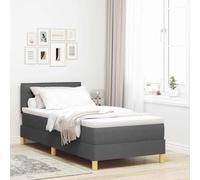 Teenpull Dark Gray Box Spring Bed with Cushion, 80 x 200 cm Fabric, Adjustable Headboard, Wooden Frame, Pocket Spring Mattress, Slatted Base for Bedroom Support and Rest