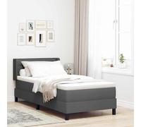 Teenpull Dark Gray Box Spring Bed with Headboard, 200 x 90 cm Upholstered Bed Frame, Medium Firm Pocket Spring Mattress, Adjustable Headboard, Indoor Bedroom Support for Adults