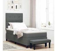 Teenpull Dark Gray Box Spring Bed with headboard, upholstered Fabric, 80 x 200 cm Mattress, Adjustable 2 Height Positions, Wooden Frame, Medium Firmness, Indoor Bedroom Use