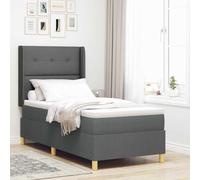 Teenpull Dark Gray Box Spring Bed with headboard, upholstered Frame, 80 x 200 cm Mattress, Adjustable 2 Height headboard, Wooden slats, Indoor Bedroom Support for One Sleeper
