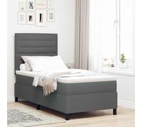 Teenpull Dark Gray Box Spring Bed with Mattress 100 x 200 cm Fabric, Bed Frame with slatted Base, upholstered headboard, Pine Wood Structure, for Bedroom Comfort and Daily Rest