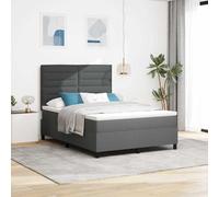 Teenpull Dark Gray Box Spring Bed with Mattress, 160 x 200 cm Fabric, Wooden Frame, Adjustable Headboard, Slatted Base, Bedroom Support, Sleep Comfort for 2 Adults, Durable Home Use