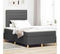Teenpull Dark Gray Box Spring Bed with Mattress, upholstered Fabric, 120 x 190 cm, Adjustable headboard, Wooden Slat Base, Bedroom Support for Two, Modern Sleep Comfort