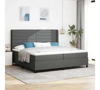 Teenpull Dark Gray Box Spring Bed with Mattress, Upholstered Fabric, 200 x 200 cm Emperor Size, Adjustable Headboard, Slatted Support, Durable Frame for Bedroom Rest and Daily Sleep