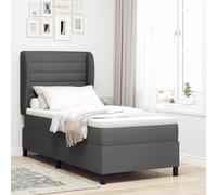 Teenpull Dark Gray Box Spring Bed with Mattress, upholstered Fabric, Adjustable wingback headboard, 80 x 200 cm, Frame, Topper, Support, Bedroom Comfort, Modern Design for restful Sleep