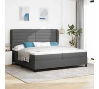 Teenpull Dark Gray Box Spring Bed with Mattress, Upholstered Fabric, Emperor 200 x 200 cm, Adjustable Winged Headboard, Slatted Base, Frame for Bedroom Comfort and Space Saving