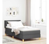 Teenpull Dark Gray Box Spring Bed with Upholstered Headboard, 90 x 190 cm Mattress Size, Wooden Frame, Adjustable Headboard, Indoor Bedroom Support, Durable Platform Sleep Base for Guests