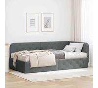 Teenpull Dark Gray Corner Bed Frame with Mattress, 90 x 200 cm, Reversible headboard, Plywood Structure, Polyester Upholstery, Space Saving Sofa Bed for Guest Room, Indoor Use, 140 kg Capacity