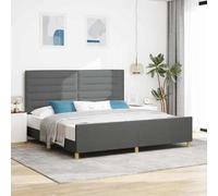 Teenpull Dark Gray Fabric Bed Frame with Headboard, 200 x 200 cm Platform Bed, Minimalist Support, Padded Structure for Bedroom, Easy Assembly, Modern Home Sleep