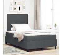 Teenpull Dark Gray LED Box Spring Bed, 120 x 190 cm Corduroy Upholstered Frame with Adjustable Headboard, Pocket Spring Mattress, RGB USB Light for Bedroom Comfort and Modern Style