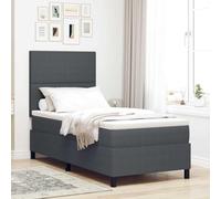 Teenpull Dark Gray LED Box Spring Bed, 90 x 200 cm Corduroy Fabric, Adjustable Headboard, Pocket Spring Mattress, USB RGB Strip, Wood Frame for Bedroom Comfort and Space Saving