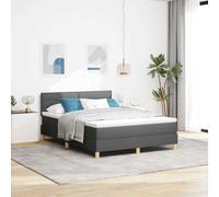Teenpull Dark Gray LED Box Spring Bed Frame 160 x 200 cm Fabric with Adjustable Headboard, USB Powered RGB Strip Lights, Wooden Slat Support, Indoor Bedroom Platform Base for Two