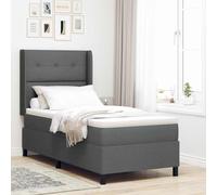 Teenpull Dark Gray LED Box Spring Bed Frame with Adjustable Headboard, 80 x 200 cm, Fabric and Wood, USB RGB Light, Medium Mattress, Space Saving Indoor Bedroom Comfort