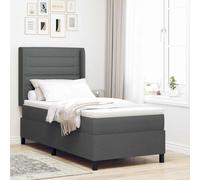 Teenpull Dark Gray LED Box Spring Bed with Mattress 90 x 200 cm Fabric, Wooden Frame, Adjustable Headboard, RGB Strip Light, Single Bed for Bedroom, Support and Space Saving
