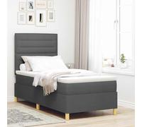Teenpull Dark Gray LED Box Spring Bed with Mattress, Upholstered Fabric, 80 x 200 cm, Wooden Pine Frame, Adjustable Headboard, Slatted Support for Bedroom Comfort and Space Saving