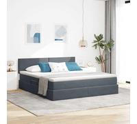 Teenpull Dark Gray LED Storage Bed Frame with Mattress 160 x 200 cm Velvet Upholstered Gas Lift Platform Canape Headboard Adjustable, Under Bed Storage, USB Lights, 2 Person Support