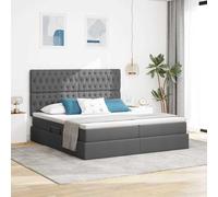 Teenpull Dark Gray LED Storage Bed with Mattress 200 x 200 cm Upholstered Platform Frame, Adjustable Headboard, Gas Lift Underbed Space, USB Light Strips for Bedroom