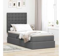 Teenpull Dark Gray LED Storage Bed with Mattress, 90 x 200 cm Upholstered Platform Bed Frame, Gas Lift Storage Base, Adjustable Headboard, USB Light Strip, Medium Firm Support for Bedroom