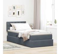 Teenpull Dark Gray LED Storage Bed with Mattress 90 x 200 cm, Velvet Upholstered Bed Frame, Gas Lift Canape, Adjustable Headboard, USB Light Strip, Under Bed Storage for Bedroom
