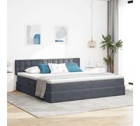 Teenpull Dark Gray LED Storage Bed with Mattress, upholstered Velvet, Gas Lift, Adjustable headboard, 200 x 200 cm, Under Bed Storage, USB Lighting for Adult Bedroom, Medium Support Sleep