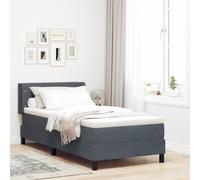Teenpull Dark Gray Manual Box Spring Bed, 200 x 100 cm Velvet Upholstery, Adjustable headboard, Wood Frame, Medium Firmness Mattress, Indoor Bedroom Support, Durable Sleep Base for One