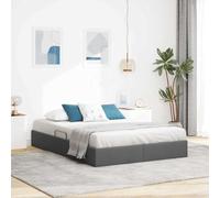 Teenpull Dark Gray Storage Bed Frame with Hydraulic Lift, 135 x 190 cm Upholstered Fabric, Metal Slat Base, Bedroom Storage Solution, Space Saving for Adult Guest Room