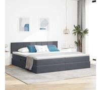 Teenpull Dark Gray Storage Bed Frame with LED Lights and Mattress, Upholstered Velvet Ottoman Base, Gas Lift Storage, Adjustable Headboard, 200 x 200 cm, Bedroom for 2 Adults