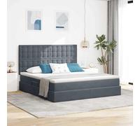 Teenpull Dark Gray Storage Bed with Mattress, 160 x 200 cm Upholstered Velvet Headboard, Metal Frame, Hydraulic Lift, RGB LED, Medium Firm Sleep Support for Bedroom Space Saving