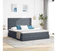 Teenpull Dark Gray Storage Bed with Mattress 180 x 200 cm, upholstered Velvet headboard, Gas Lift canapé Base, LED Lights, Wooden Slat Structure, Indoor Bedroom Storage Solution