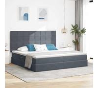 Teenpull Dark Gray Storage Bed with Mattress 200 x 200 cm Velvet Upholstered Bed Frame Adjustable Headboard LED USB Lift Up Gas Storage for Bedroom Space Saving Indoor Use