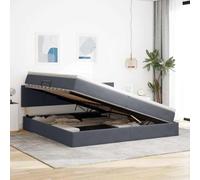 Teenpull Dark Gray Storage Bed with Mattress, LED Lights, Gas Lift Canopy Frame, Velvet Upholstered Headboard, 200 x 200 cm for Bedroom Storage, Support, and Comfortable Sleep