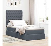 Teenpull Dark Gray Storage Bed with Mattress, Velvet Upholstered Platform Bed 100 x 200 cm, Gas Lift Canopy Base, Adjustable Headboard, LED USB Lighting, Under Storage, Room Use