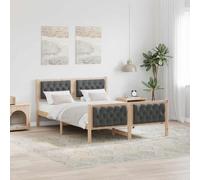 Teenpull Dark Gray Upholstered Bed Frame with Headboard, Pine Wood Slat Base, 140 x 190 cm Mattress Size, Durable Bedroom Support for 2, Easy Assembly, Home Use