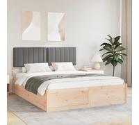 Teenpull Dark Gray Upholstered Bed Frame with Headboard, Solid Pine Wood Platform Base for British King Mattress 150 x 200 cm, Slatted Support, Removable Washable Cover