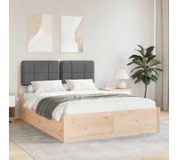 Teenpull Dark Gray Upholstered Bed Frame with Pine Wood Structure, Padded Headboard, Slatted Platform Base, Fits British Double Mattress 135 x 190 cm, Easy Assembly for Bedroom Comfort