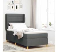 Teenpull Dark Gray Upholstered Bed Frame with Slatted Base and Mattress, 90x190 cm, Adjustable Headboard, Polyester Cover, Wood Structure, Medium Firm Support for Bedroom Comfort and Everyday Rest