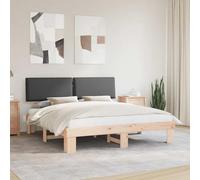 Teenpull Dark Gray Upholstered Headboard Bed Frame, Solid Pine Platform Base for Emperor Mattress 200 x 200 cm, no Box Spring Needed, Sturdy Sleep Support for Bedroom Comfort and Modern Decor