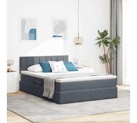 Teenpull Dark Gray Upholstered Storage Bed with LED Lights, 140 x 190 cm Pocket Spring Mattress, Gas Lift Canape, Adjustable Headboard, Velvet Frame, USB Lighting, Bedroom Storage