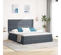 Teenpull Dark Gray upholstered Storage Bed with Mattress, LED Lights, Gas Lift Ottoman Base, Adjustable headboard, 160 x 200 cm Platform Frame with Hidden Storage for Bedroom