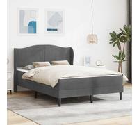 Teenpull Dark Gray Velvet Bed Frame 140 x 200 cm with Fixed Slatted Base, Plywood Structure, Upholstered Headboard, Under Bed Storage, Indoor Use, Easy Assembly for Bedroom Comfort and Rest