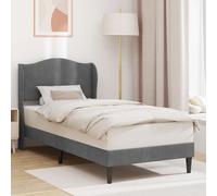 Teenpull Dark Gray Velvet Bed Frame 90 x 190 cm, Plywood Structure with Padded headboard, slatted Base, Modern Bedroom Platform for Adult and Youth, Indoor Use, Easy Assembly, 140 kg Support
